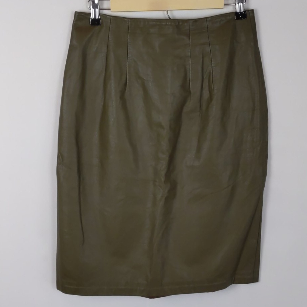 100% Leather Pencil Skirt In Lovely Olive